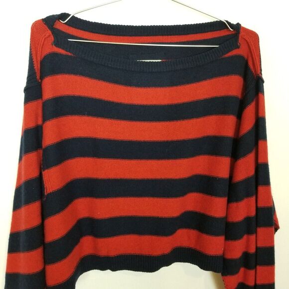 Free People Women Into the Blue Sweater Sz XL Red Blue Boxy Boho Wool Blend - Picture 3 of 11